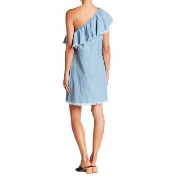 Vince Camuto Chambray Frayed One Shoulder Dress - Picture 2 of 8